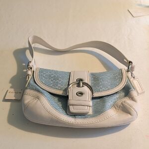 Coach Light Blue and White Signature Shoulder Bag